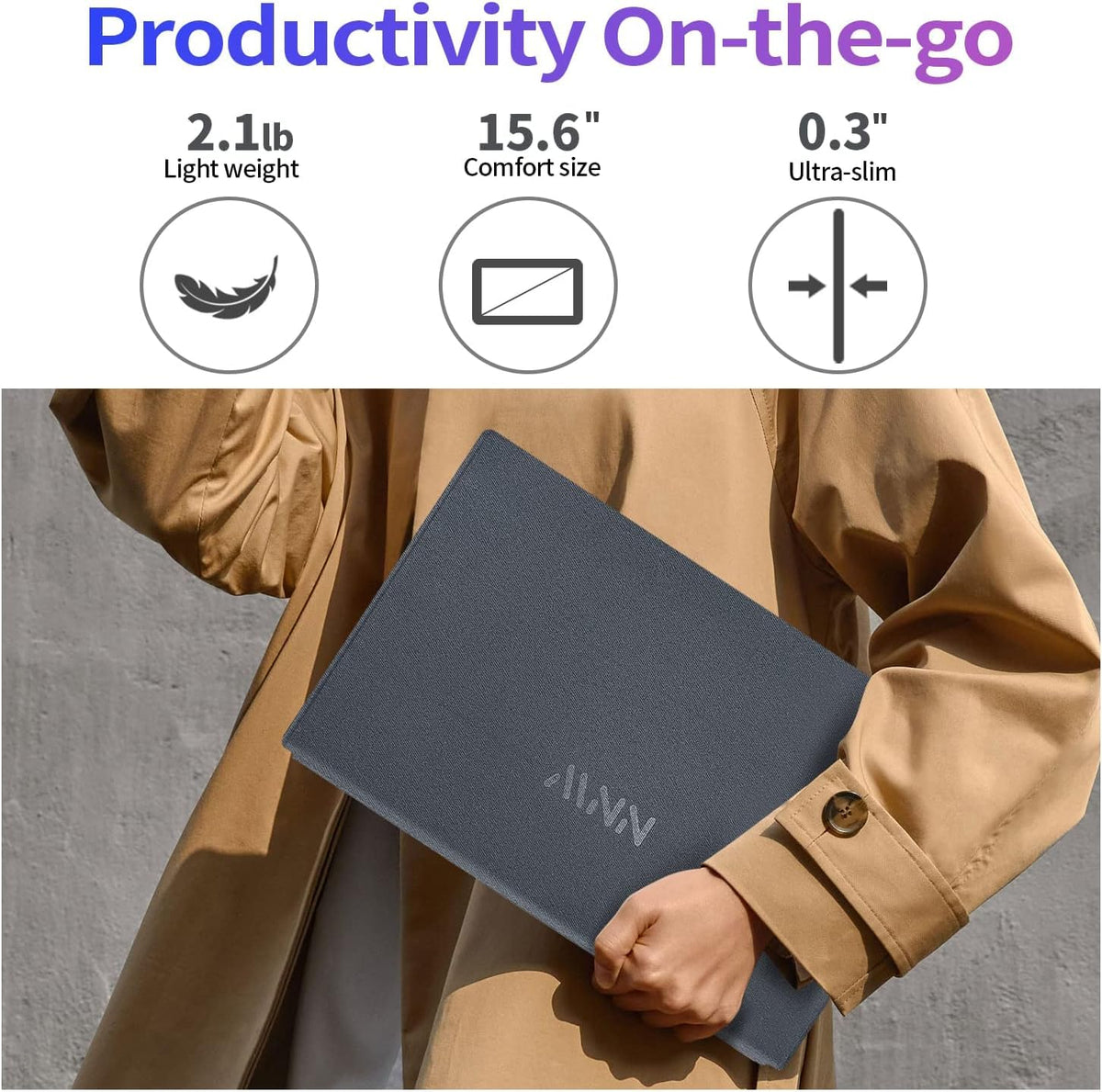 MNN 15.6" FHD 60Hz Portable Monitor USB-C HDMI IPS HDR Gaming Laptop | 15.6" FHD IPS HDR, USB-C one-cable, PC/Mac/Phone/Switch, Smart Case,Laptop , low blue, work&game