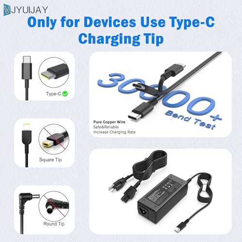 VJYUIJAY Universal 65W USB C Laptop Charger Compatible with HP chromebook Lenovo Dell Acer Asus Samsung Google Computer Type C Power AC Adapter