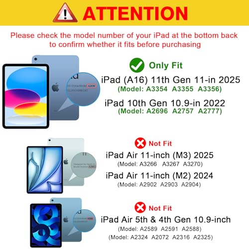ProCase for iPad A16 11th/10th Generation Case with Pencil Holder -Black | 11 Inch 2025/10.9 Inch 2022, a16 iPad Case 11 10 Gen Cover with Pen Holer, Hybrid Soft TPU Back, Touch ID, Auto Wake/Sleep