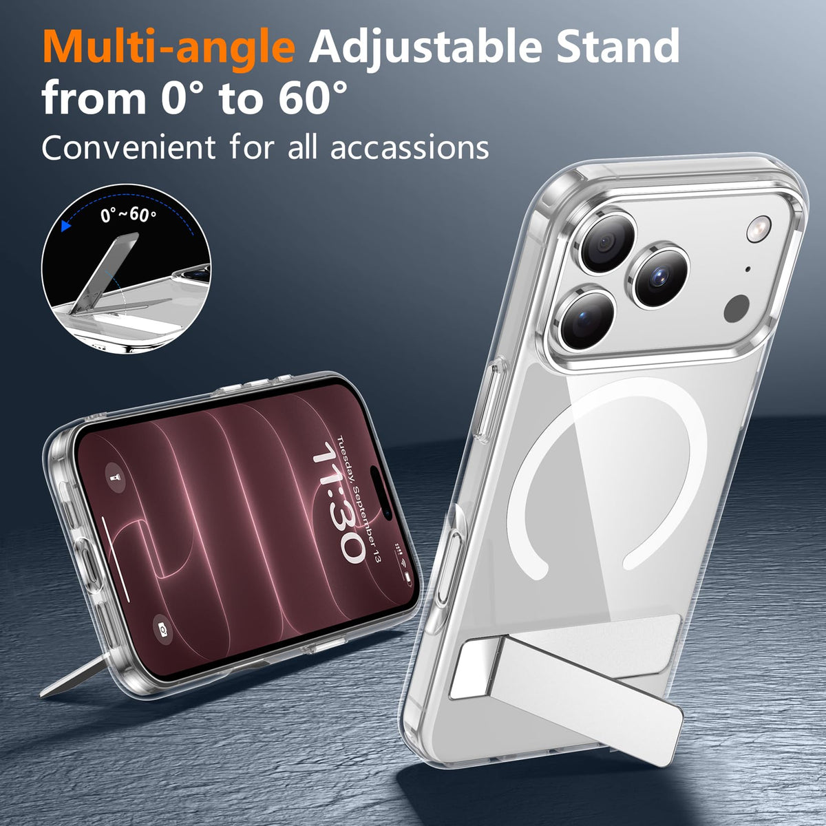 SPIDERCASE for iPhone 18 Pro Max Case/iPhone 17 Pro Max Case,Magnetic,Clear | [3 Stand Ways] Invisible Kickstand|Crystal Clear|Shockproof Slim Phone Case
