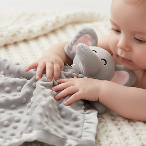 Pro Goleem Elephant Security Blanket, Soft Lovey Unisex Lovie Baby Gifts for Boys and Girls Snuggle Toy Stuffed Animal Newborn Essentials and Items Grey 16 Inch