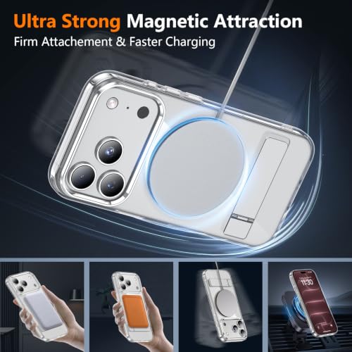SPIDERCASE for iPhone 18 Pro Max Case/iPhone 17 Pro Max Case,Magnetic,Clear | [3 Stand Ways] Invisible Kickstand|Crystal Clear|Shockproof Slim Phone Case