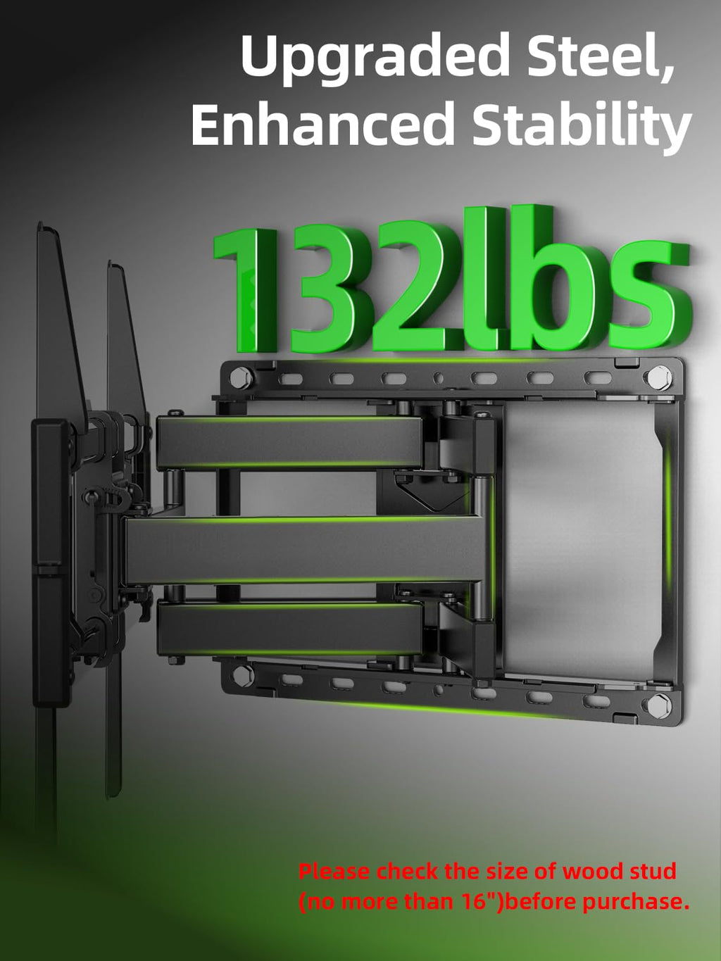 USX Mount Full Motion TV Wall Mount for 42-90 inch TV Holds up to 132lbs | TV Mount Bracket Dual Swivel Articulating Tilt 6 Arms, Max 16" Wood Studs, VESA 600x400mm, Fits 55/65/75/85/86"