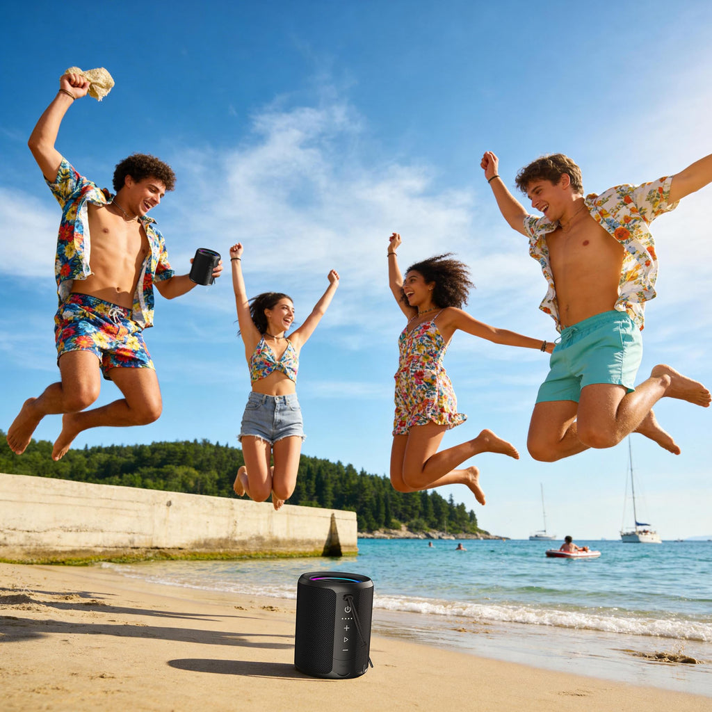 DUDGSIS Portable Bluetooth Speaker, 20W Stereo, IPX7 Waterproof, RGB Light | 15H Playtime, Bluetooth 5.3, TWS Pairing & AUX Input; Compact Outdoor Speaker for Shower, Pool, Beach & Hiking