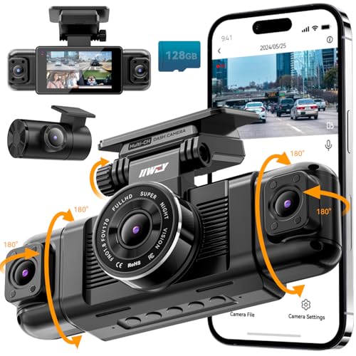 IIWEY N5 4 Channel Dash Cam for Cars, 360° View 2K Front 1080P Rear Inside | Includes 128GB Card, 5G WiFi & APP Control, IR Night Vision, G-Sensor, 24 Hours Parking Mode