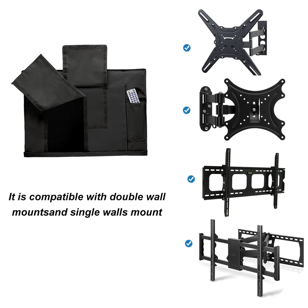 iBirdie Outdoor TV Cover 52 to 55 inch Weatherproof and Waterproof | Black, 52"L x 31"H Cover Size, 600D Thick Fabric, Outside Flat Screen Protector with Bottom