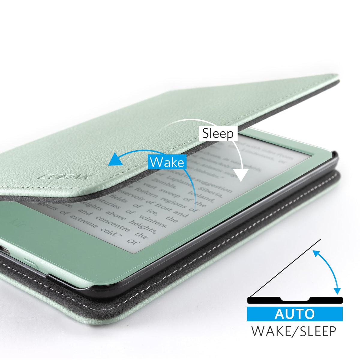 CoBak Case with Stand for for 6" Kindle (2024 & 2022, 11th Gen) | PU Leather Smart Cover with Auto Sleep/Wake & Hand Strap, sage green