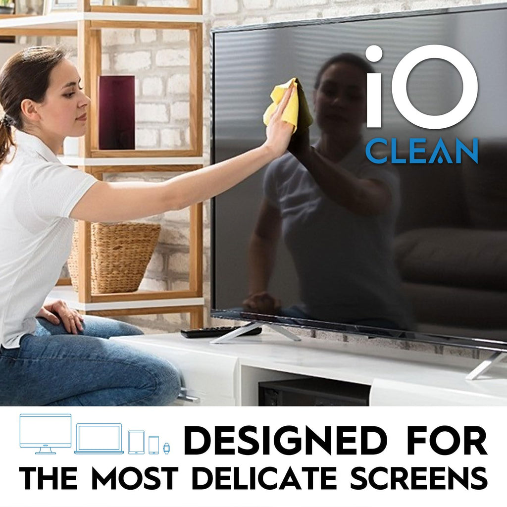 iO CLEAN 16oz Screen Cleaner Spray – Best Large Cleaning Kit | for LCD, LED & OLED TV, Smartphone, iPad, Laptop, Touchscreen, Computer Monitor, Microfiber Cloth Wipes & 2 Nozzles