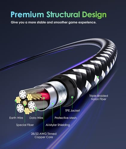 6amLifestyle 2 Pack 10ft PS4 Controller Charging Cable,Micro USB Braided Cord Compatible with PlayStation 4 DualShock 4, PS4 Slim/Pro, Xbox One S/X, Android Phones, Kindle, Black & Blue