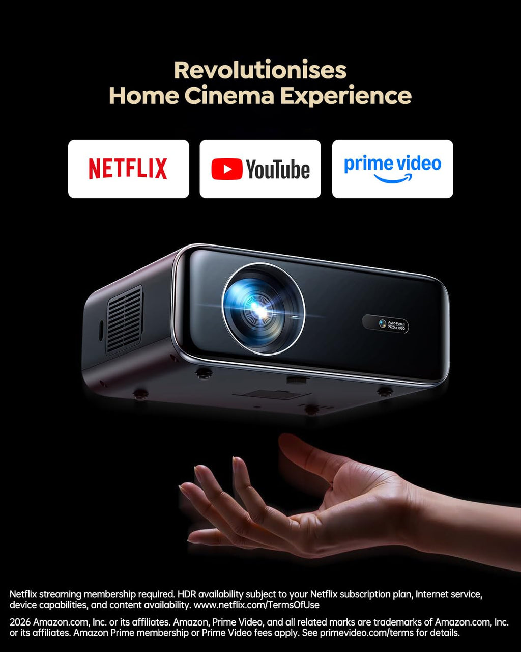 [Built-in Apps/4K Support] Smart Outdoor Projector with WiFi and Bluetooth, Movie Projector, DoIby Audio with Dual Speaker, Auto Focus w/ YouTube&PrimeVideo Proyector, Upgrad P62 Pro
