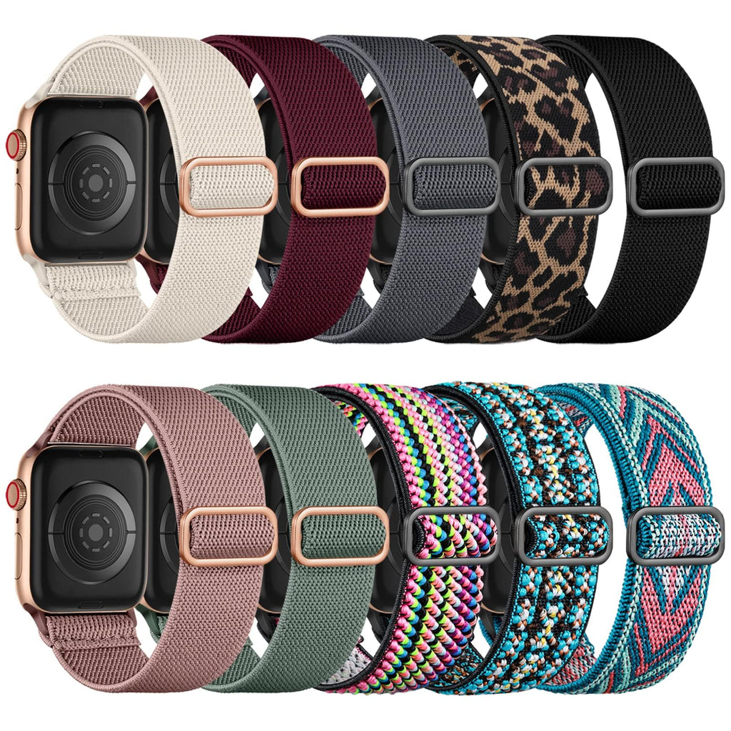 Maledan 10-Pack Stretchy Nylon Solo Loop for Apple Watch Bands Women Men | Soft Elastic Nylon Strap, Fits 38mm 40mm 41mm 42mm 44mm 45mm 46mm 49mm for iWatch Series 12 11 10 9 8 7 6 5 4 3 2 1 SE Ultra