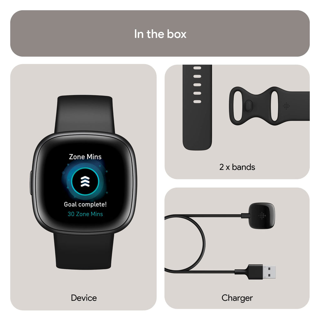 Google Fitbit Versa 4 Fitness Smartwatch, 24/7 Heart Rate - Black/Graphite | Daily Readiness, 3-month Google Health Premium Membership included, GPS, 40+ exercise modes, sleep tracking