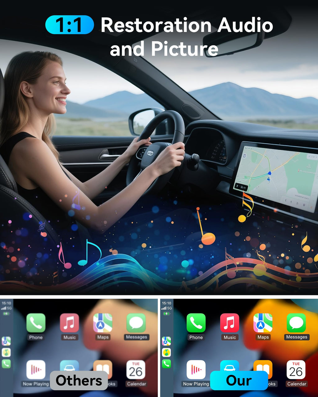 Burnt Sugar Wireless Carplay Adapter for iPhone 2026 Upgraded, Ultra-Mini USB for Apple Car Play Convert Wired to Wireless, Stable Low-Lag GPS Plug & Play for iOS 10+ & Cars from 2016+ (Jet Gray)