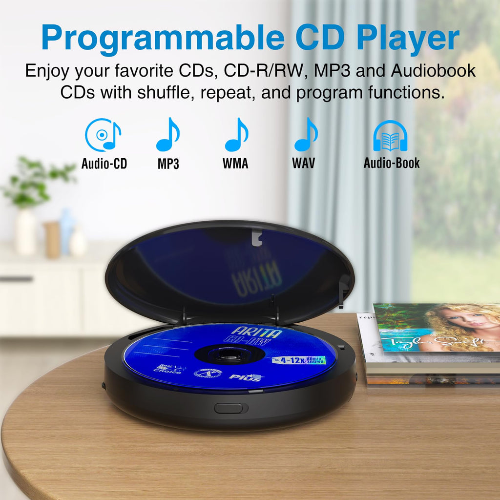 MEGATEK Portable CD Player with Bluetooth RX/TX, FM Transmitter & USB