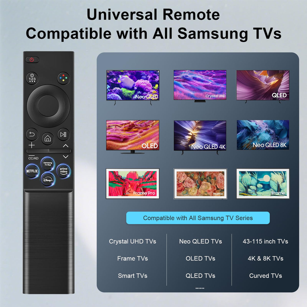 Replacement for Samsung TV Remote Control, Universal for All Samsung TVs | for 2015-2026 All Crystal UHD, Frame, QLED, OLED, Neo QLED Smart TVs