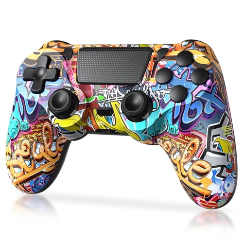 TIANHOO Wireless Controller Compatible with PS4/Pro/Slim | with Vibration Feedback, Motion Sensing, Touchpad, Light Bar, Share, 3.5mm Headphone Jack(Graffiti)