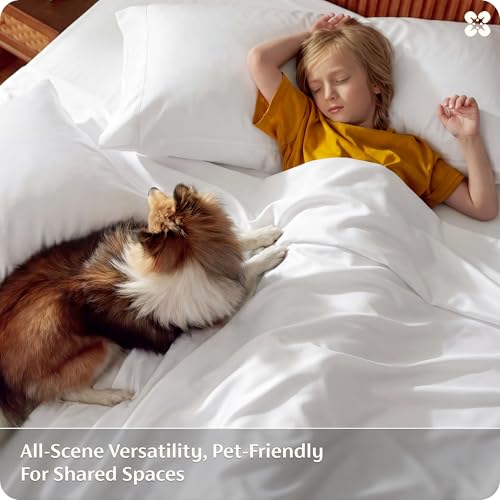 Bedsure PureWoven 100% Rayon Derived from Bamboo, Queen Sheets, 4 Pieces | Featured in Forbes Vetted, Cooling Sheets for Hot Sleepers, Breathable & Silky Soft, 16" Deep Pocket Bedding, White