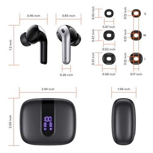 TAGRY Bluetooth Headphones True Wireless Earbuds 60H Playback LED Power Display Earphones with Wireless Charging Case IPX5 Waterproof in-Ear Ear buds with Mic for TV Smart Phone Laptop Computer Sports