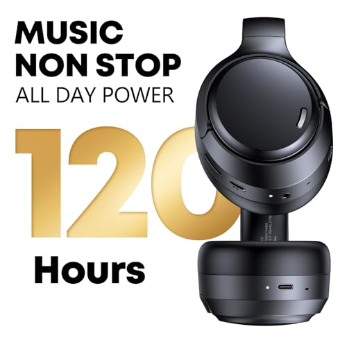 Hybrid Active Noise Cancelling Headphones 120H Playtime 6 ENC Clear Call Mic, Over Ear Headphones Wireless with Hi-Res Audio Comfort Earcup Low Latency ANC Bluetooth 6.0 Headphones for Travel Workout