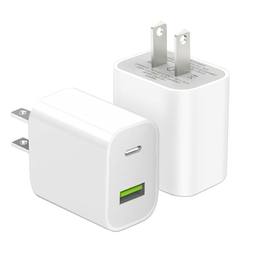 2 Pack USB C Charger Block, Dual Port Type C Wall Charger Charging Power Adapter Cube for iPhone 14/14 Pro/14 Pro Max/14 Plus/13/12/11, XS/XR/X, iPad, Samsung, More