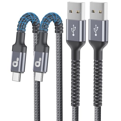 USB to USB C Cable 3A Fast Charging, USB A to USB C Cord [2 Pack, 6FT] | Upgraded Extra Durable Braided USBC Cable Compatible with iPhone 18 17 16 15 Pro Max, Samsung Galaxy S26 S10 and More-Grey