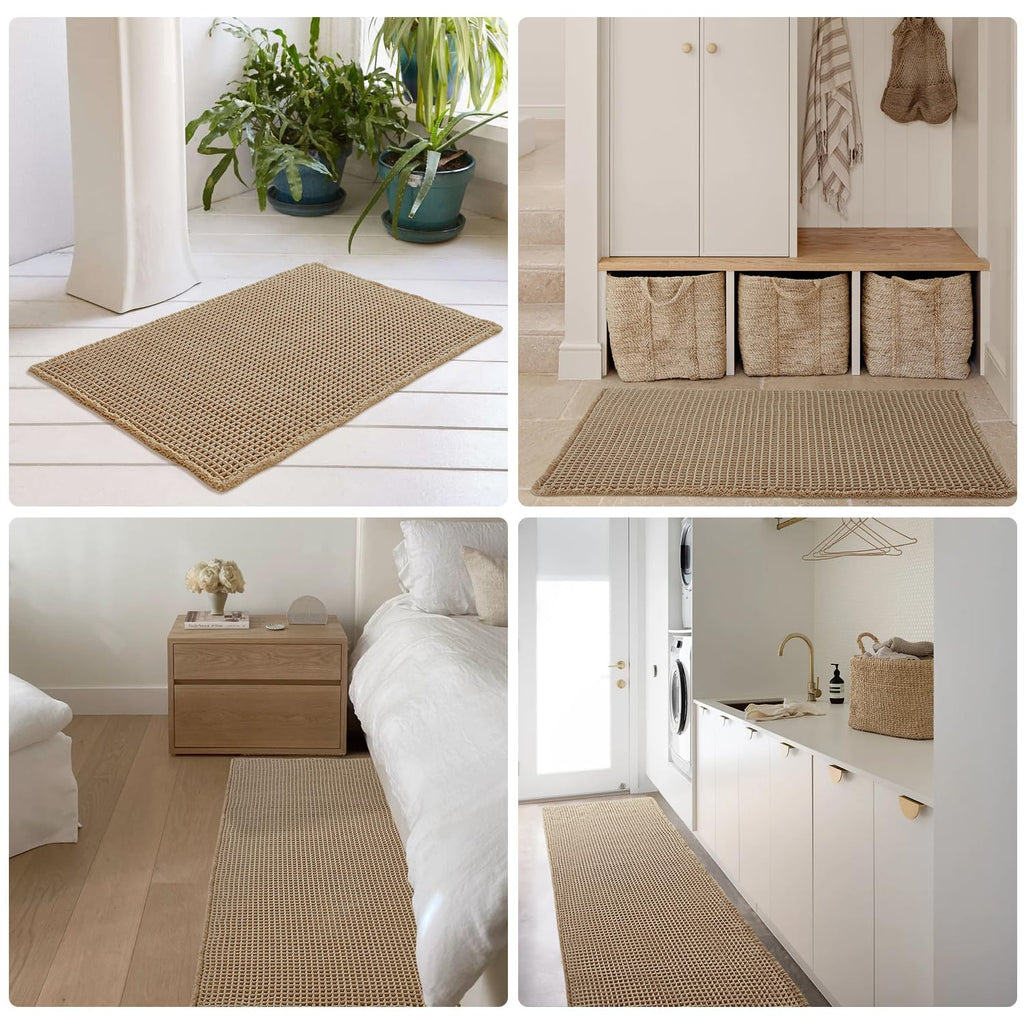 TYUU Waffle Bath Mat, Boho Bathroom Rugs Non Slip Washable, 30x20 Khaki | Super Absorbent Quick Dry Bath Rug, Non-Slip Backing, Soft Waffle Boho Farmhouse Bathroom Mats, Tub, Shower & Home Decor