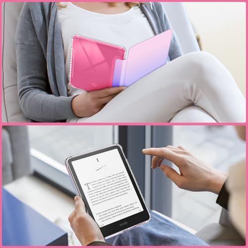 Fintie Clear Case for 7" Kindle Paperwhite 12th Gen 2024 & Kindle Colorsoft | Soft Light TPU Cover, Transparent Back, Scratch-Proof, Auto Wake/Sleep, for Paperwhite 2024 12th Generation, Fantasy Ombre