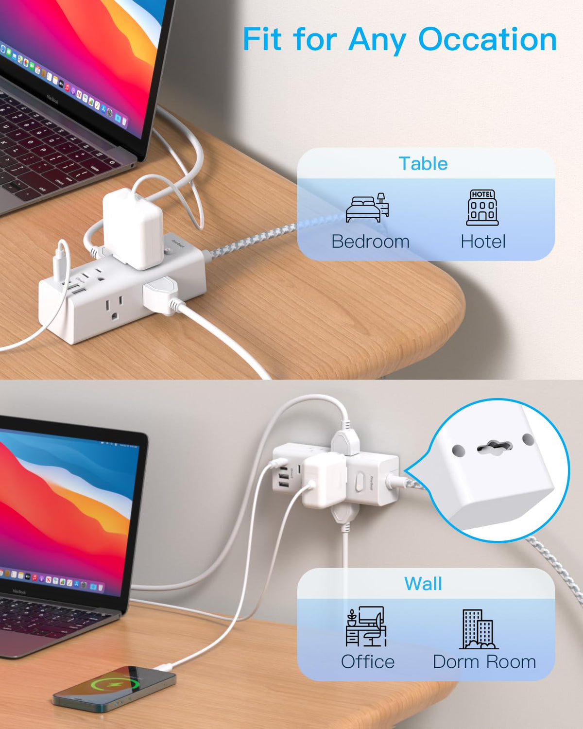 One Beat Surge Protector Power Strip, 5 Ft Flat Plug Extension Cord, 900J | 6 Outlets 4 USB Ports(2 USB C), Wall Mount Outlet Extender Small Power Strip for Travel Home Office College Dorm Room Station