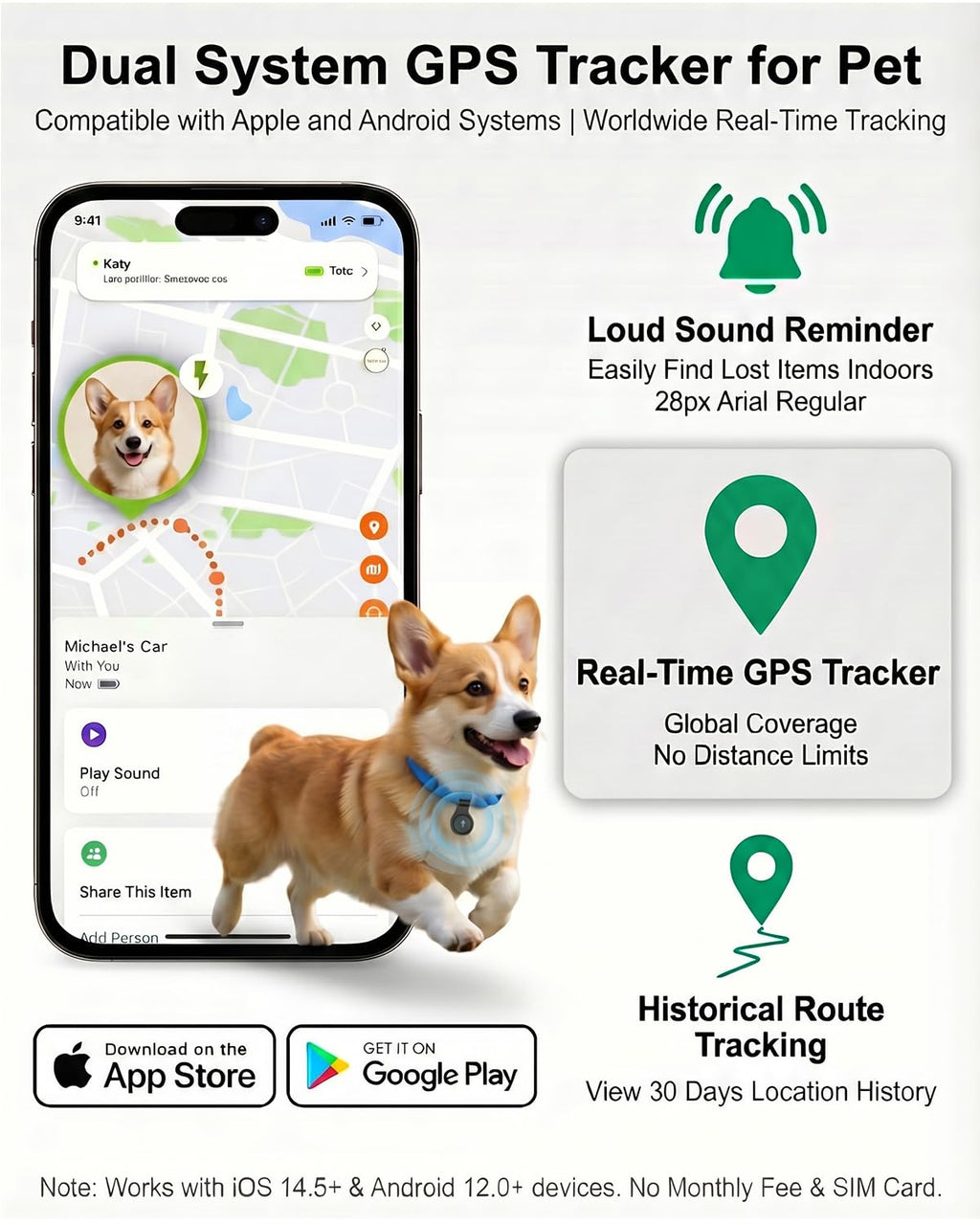 GPS Tracker for Dogs, Smart Dog Tracker with Real-Time Location, for Android and iPhone No Monthly Fee & No SIM Card- Pet Location Tracker with Holder, IP68 Waterproof, Indoor & Outdoor Pet Safety Use