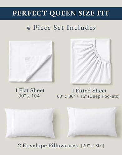 LANE LINEN Queen Sheets 100% Organic Cotton 4pc Percale Cooling - White | Queen Sheet Set, GOTS Certified Organic Cotton Percale - Crisp, Cool & Breathable, For Hot Sleepers, All-Season Comfort