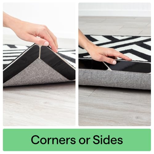 GORILLA GRIP® Extra Long Rug Grippers for Hardwood Floor, Reusable, Black | Dual-Sided Adhesives Pads Keep Area Rugs Corners Flat, Holds Down Carpet on Hard Wood, Tile Floors, Renter Friendly, 8 Pack