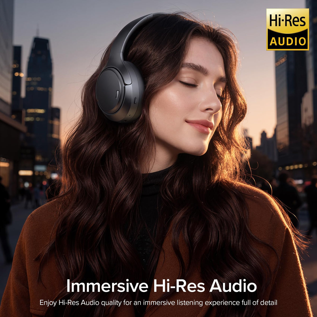 Hybrid Active Noise Cancelling Headphones 120H Playtime 6 ENC Clear Call Mic, Over Ear Headphones Wireless with Hi-Res Audio Comfort Earcup Low Latency ANC Bluetooth 6.0 Headphones for Travel Workout