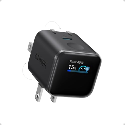 Anker Nano Smart Display Charger, 45W Max Fast Charger USB C for iPhone 17 | 180° Foldable Plug,Smart Recognition, Care Mode GaN USB C Charger Block for iPhone 17/16 (Non-Battery,1 USB-C Port,No Cable)
