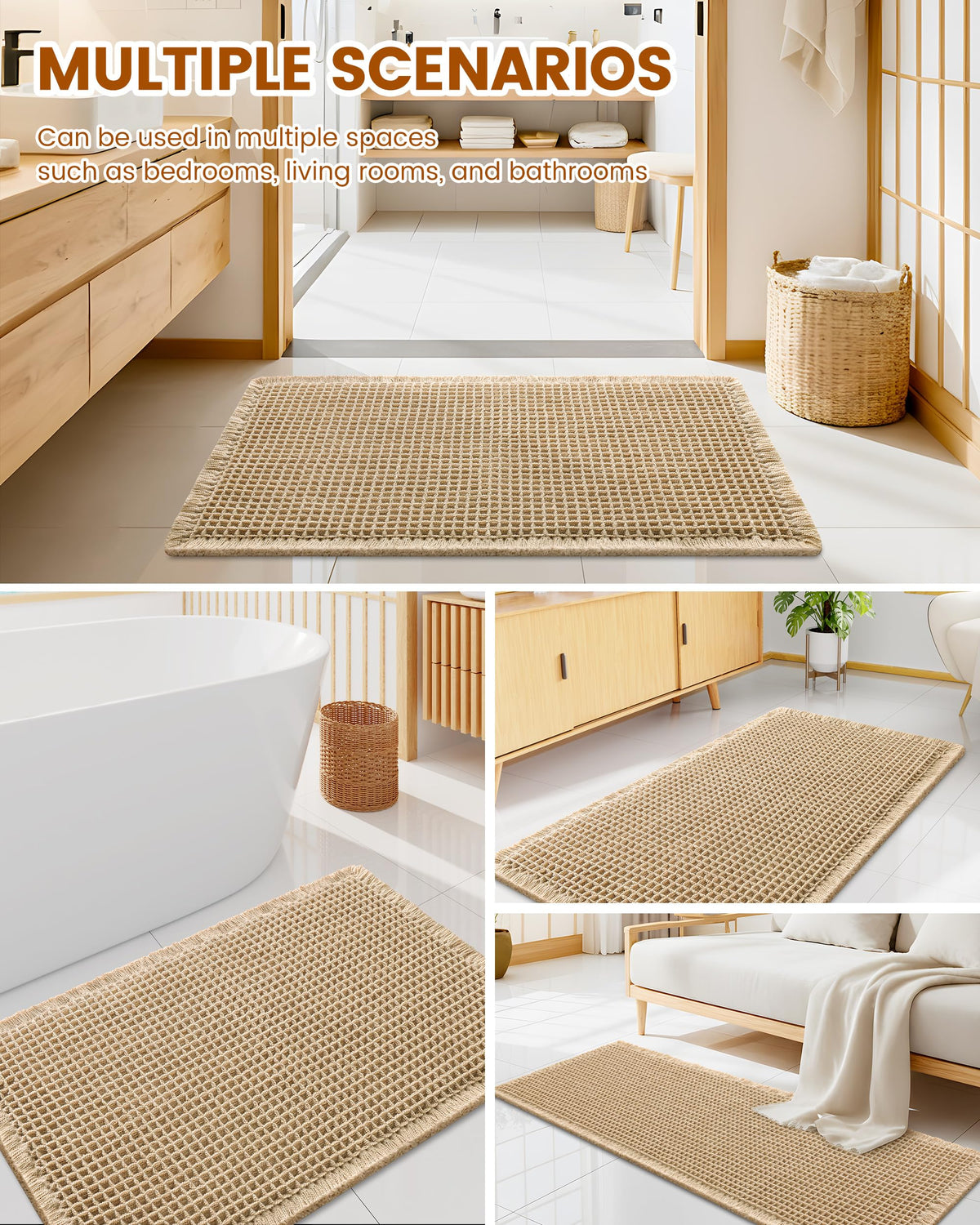 Smiry Waffle Bath Mat 30X20, Extra Soft Absorbent Bathroom Rugs, Brown | Non Slip Machine Washable Quick Dry Bath Rugs for Bathroom Floor, Tub, Shower, Home Decor Accessories