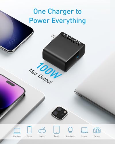 Anker Laptop Charger, Compact Foldable 100W USB C Charger with 5FT Cable | High-Speed for MacBook Pro/Air, Samsung Galaxy, iPhone 18 Pro/17/16, iPad Pro, and More