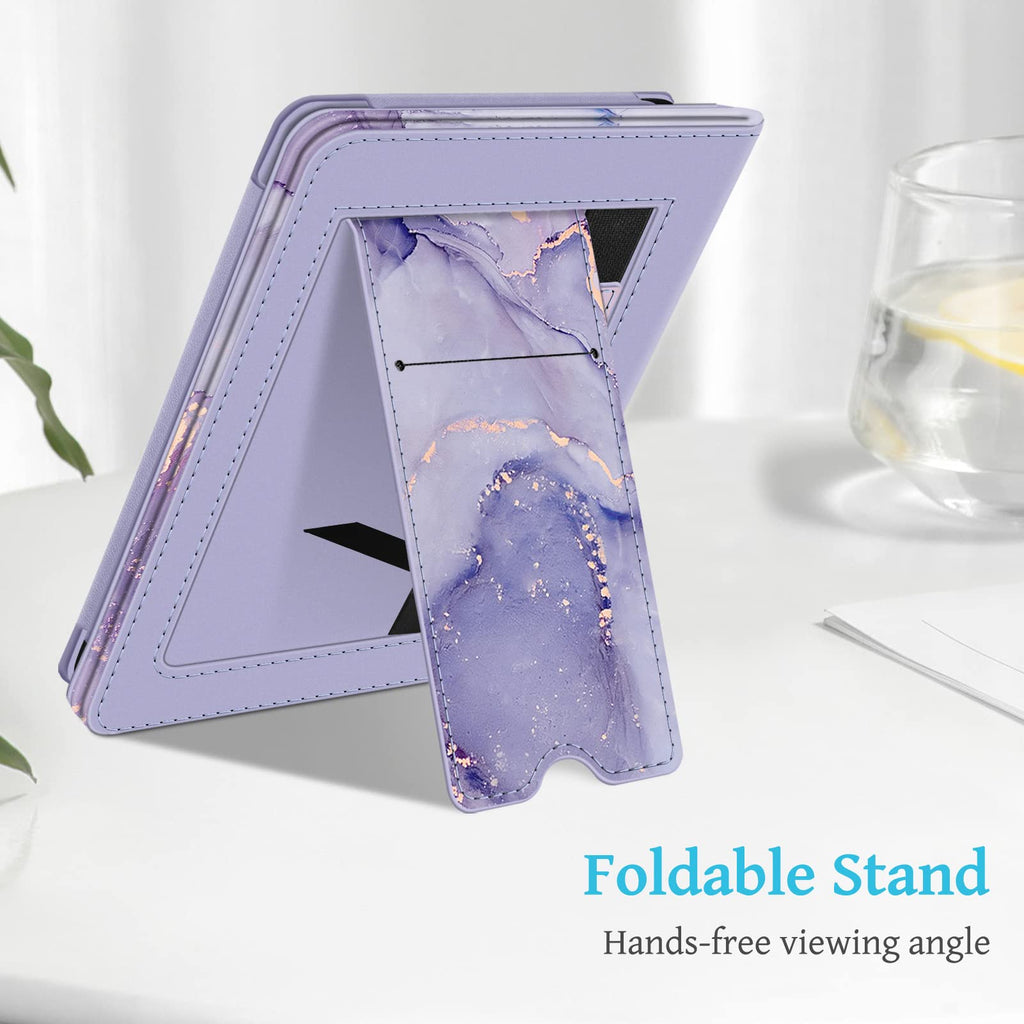Fintie Stand Case for 6" Kindle 11th Generation 2024/2022, Lilac Marble | Foldable Kickstand PU Leather Cover, Card Slot & Hand Strap, Auto Sleep/Wake, for All-New Kindle 2024/2022 11th Gen e-Reader
