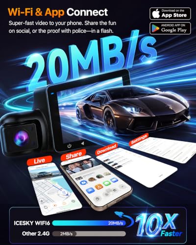 Icesky 4K Dash Cam Front and Rear Left Right with GPS, 20MB/s WiFi 6 | Include 128GB SD Card, G-Sensor, 5.8GHz WiFi6, Parking Mode, 8 IR Lights, 4K Front 1080P Rear/Left/Right, 360° 4 Channel