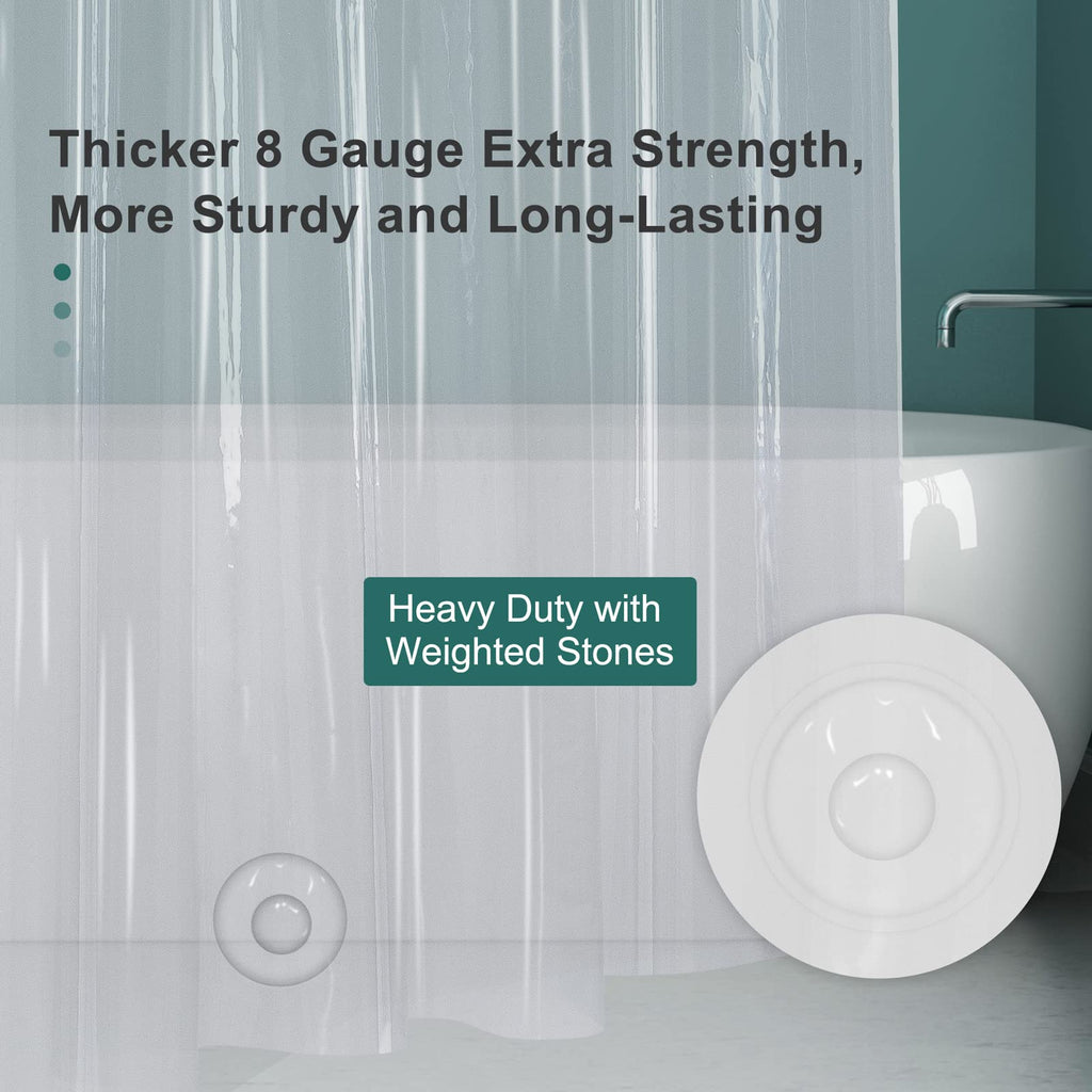 AmazerBath Plastic Shower Curtain Clear Premium PEVA, Clear Shower Curtain Heavy Duty 8G, Weighted Shower Curtains for Bathroom Accessories with 3 Big Stones and 12 Rustproof Grommets, 72x72 Inches