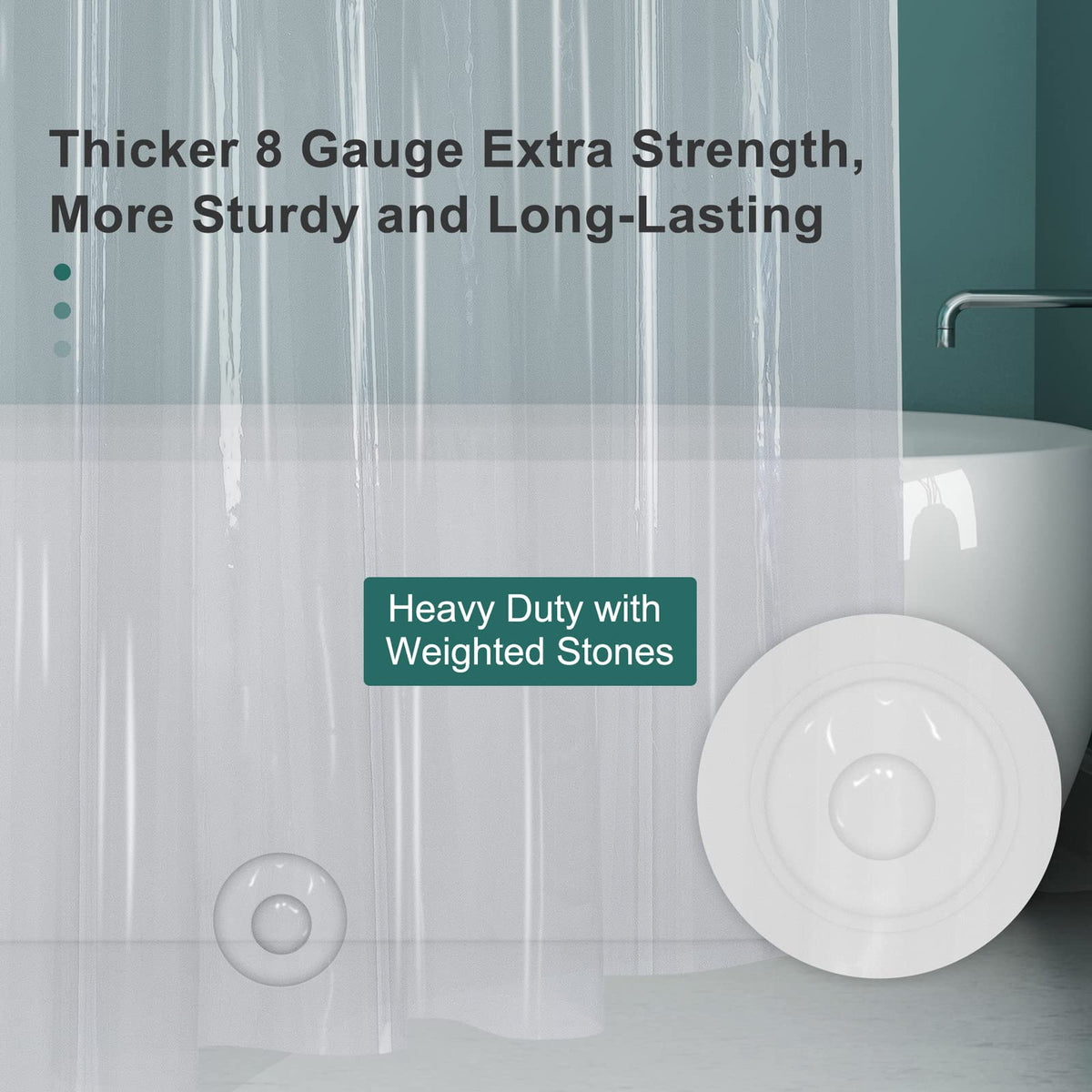 AmazerBath Plastic Shower Curtain Clear Premium PEVA, Clear Shower Curtain Heavy Duty 8G, Weighted Shower Curtains for Bathroom Accessories with 3 Big Stones and 12 Rustproof Grommets, 72x72 Inches
