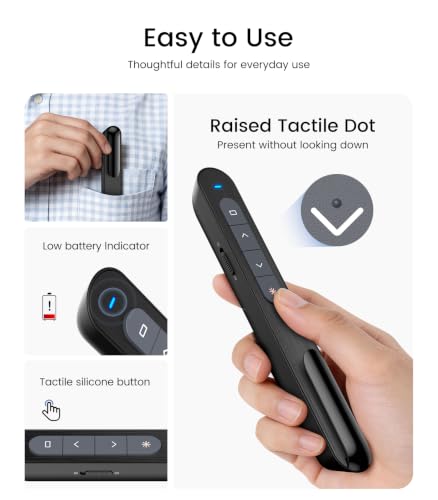 Wireless Presenter, Hyperlink Volume Control Presentation Clicker RF 2.4GHz USB PowerPoint Clicker Presentation Remote Control Pointer Slide Advancer (Black)