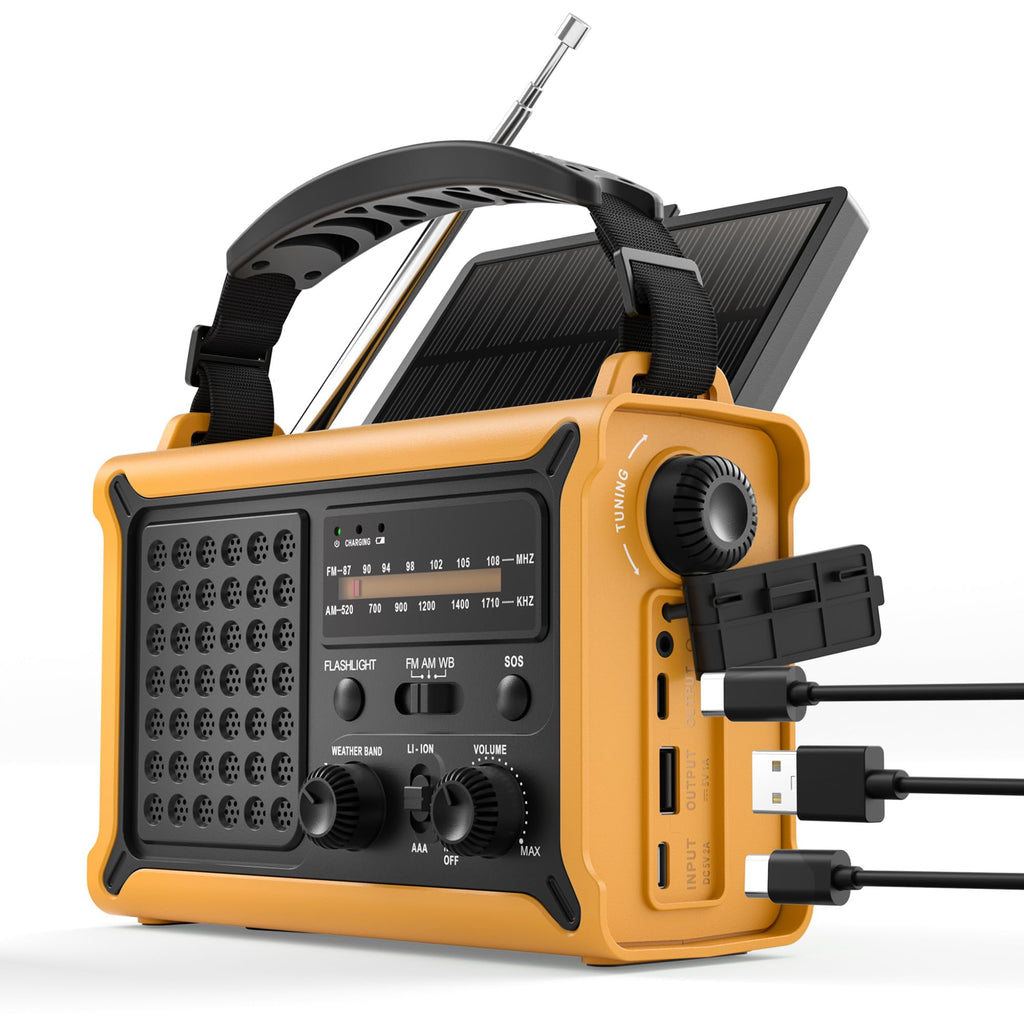 Emergency Radio with Hand Crank & Solar, NOAA Weather Band, AM/FM, 12000mAh | 8500mm² Solar Panel, Clear AM/FM Reception, 5W Flashlight & Reading Light, 120dB SOS, Phone Charging for Hurricanes & Outages
