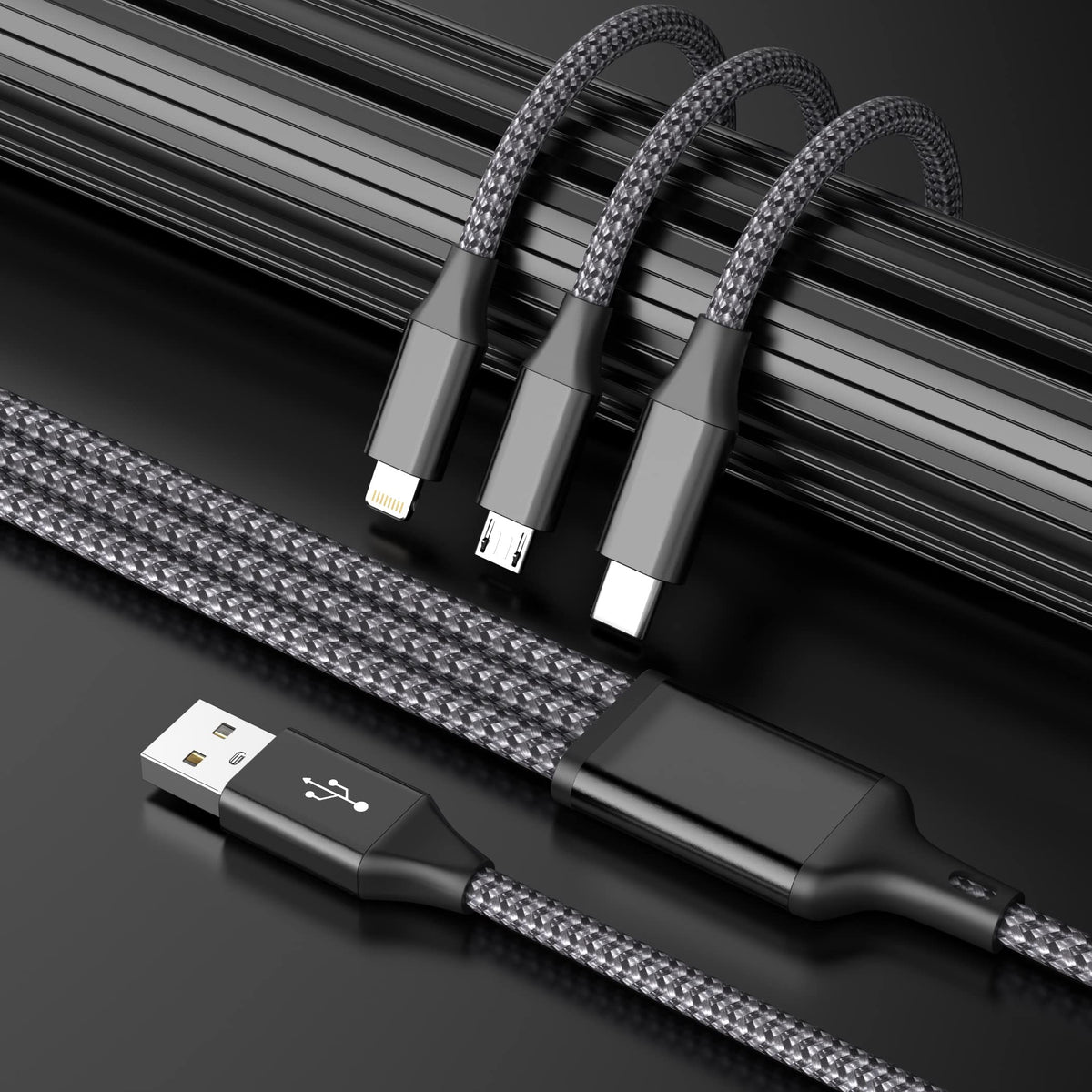 3 IN 1 Multi Charging Cable, Phone Chargers for Multiple Devices, 2Pack 4FT | USB Cable Charging Cords with Type-C, IP, Micro USB for iPhone 17-8/Android/Office/Home, Car Accessories Travel Essentials