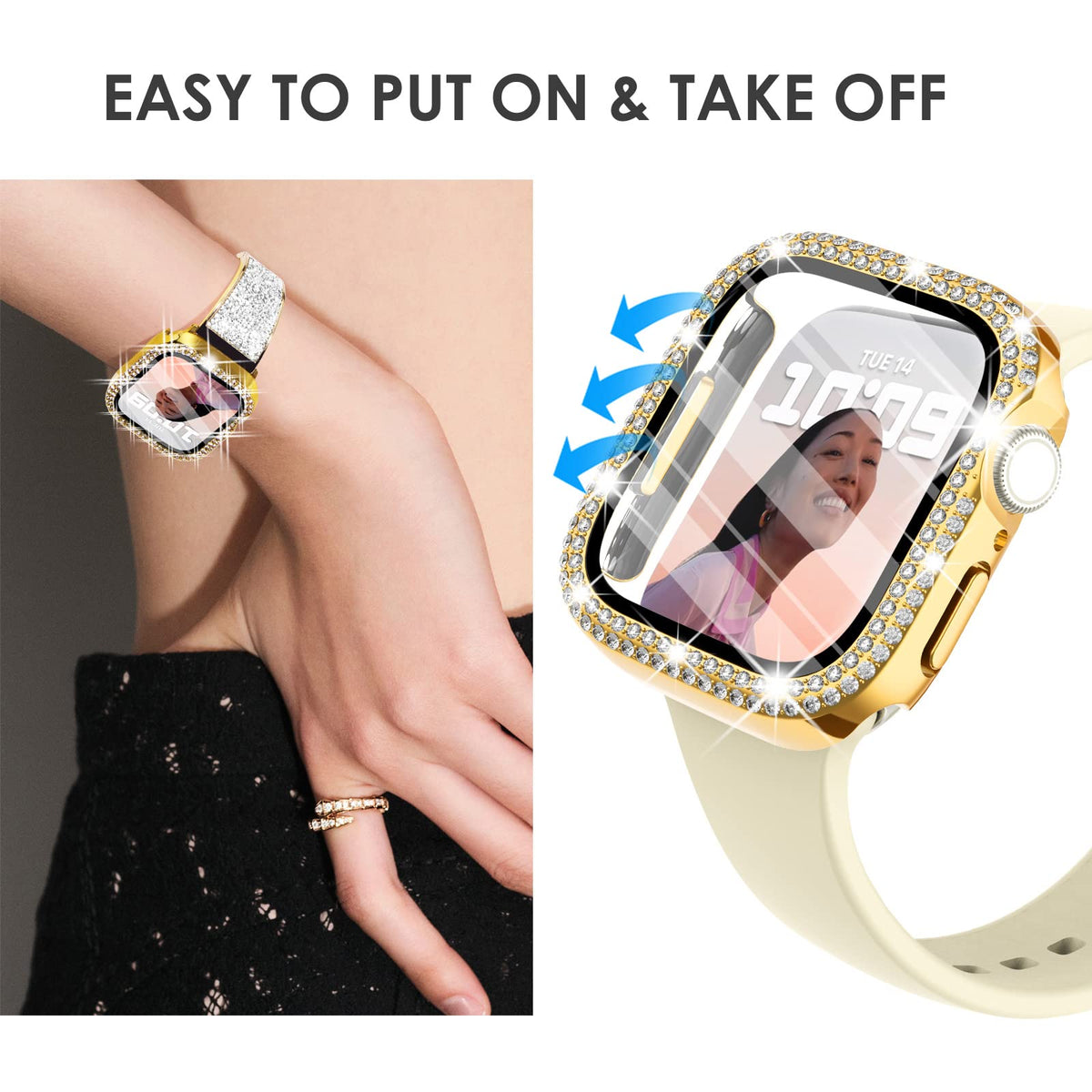 Surace Bling Case with Screen Protector for Apple Watch Series 6/5/4 40mm | Crystals Diamond Protective Face Cover Bumper with Tempered Glass Apple Watch Case, Sensitive Touch, Gold