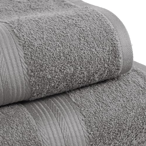 Amazon Basics 6-Piece Fade-Resistant 100% Cotton Towel Set for Bathroom, Soft and Absorbent, 2 Bath Towels, 2 Hand Towels, 2 Washcloths, Gray
