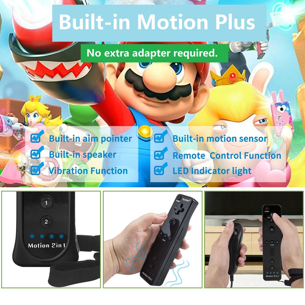 Motion Plus Wii Controllers 2Packs with Nunchucks, Wii Remote Controllers Compatible for wii and Wii U with Built in Motion Plus