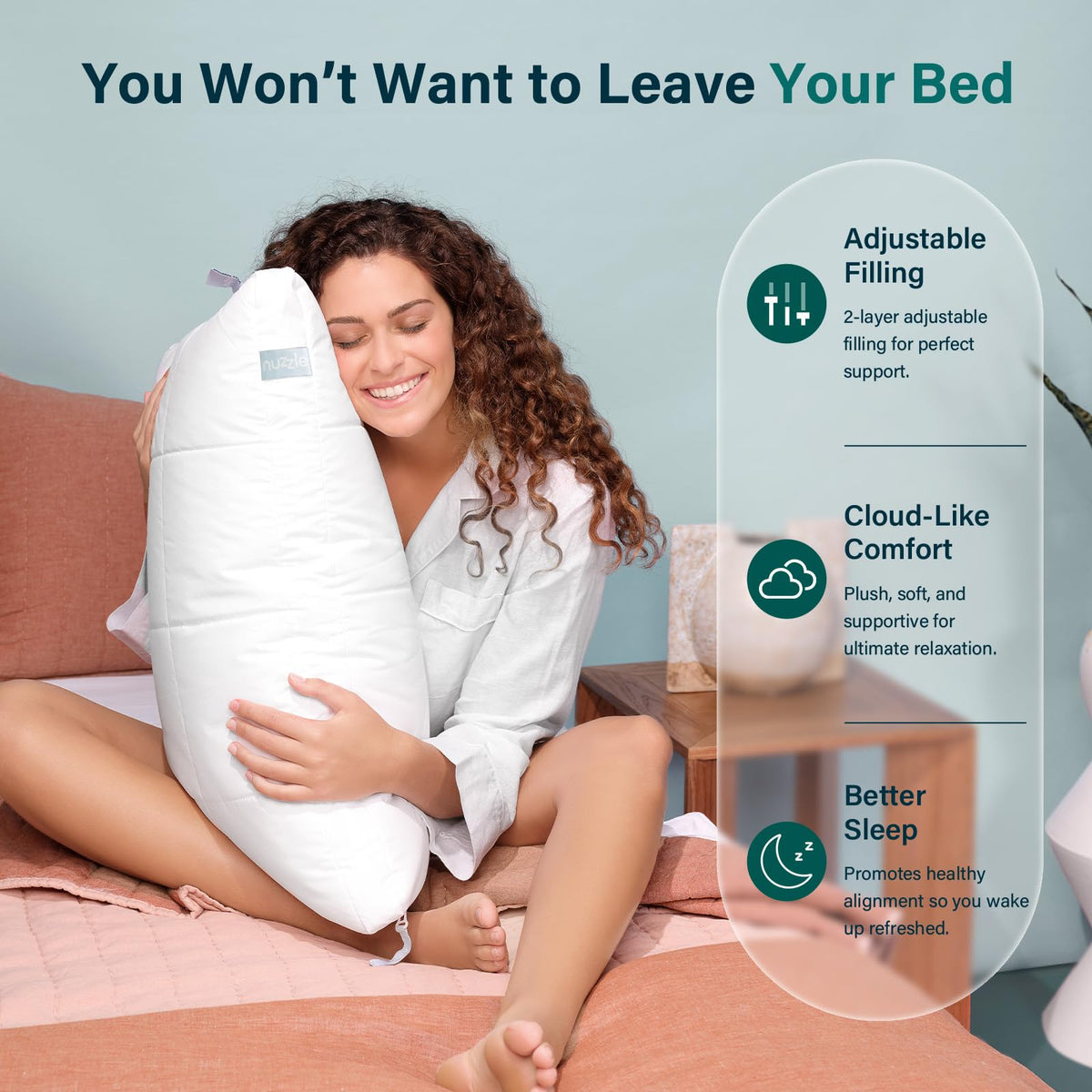 Nuzzle Pillow Standard Adjustable Neck Pillow,Soft Luxury Hotel Feel | Bed Pillows Standard with Adjustable Height & Firm Feel for Side, Back and Stomach Sleepers–Gift for Women & Men