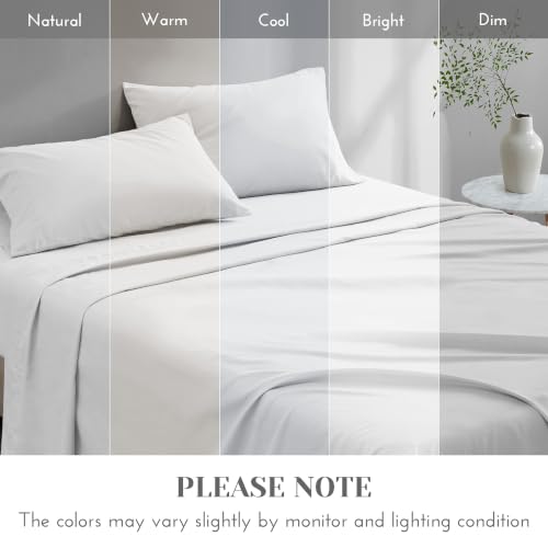 Comfort Spaces 100% Cotton Percale Sheets Twin Sheet Set 3 Pcs, White | Crisp, Cool & Breathable Bed Sheets, 12" Deep Pocket Fits Up to 14" Mattress, Lightweight, All Season Cozy, with Pillow Case