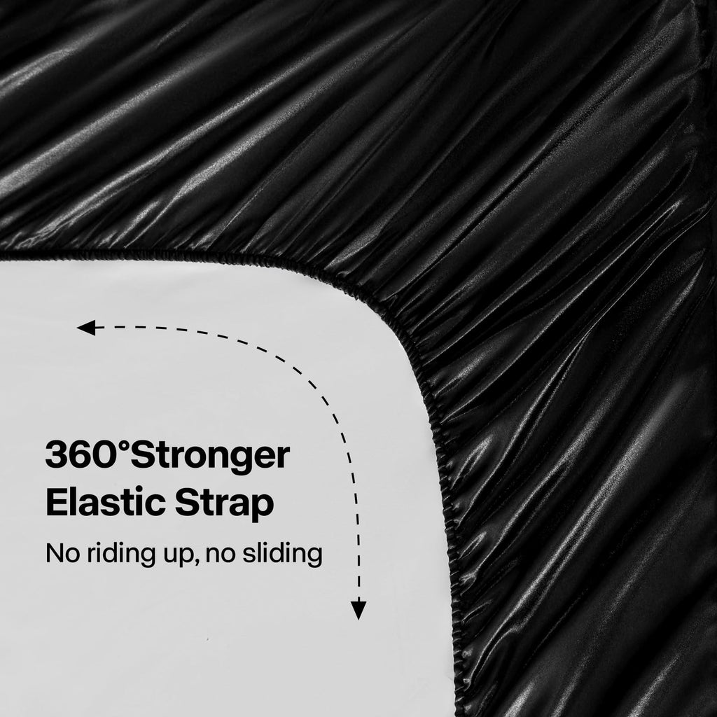 BEDELITE Satin Sheets Queen Size Bed Set, Black, 4 Pieces | Luxury Silky Bed Sheets, 15 Inch Deep Pocket, Similar to Silk, Soft and Cooling, Reduces Friction, Gentle on Hair and Skin