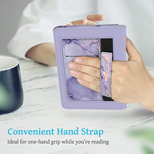 Fintie Stand Case for 6" Kindle 11th Generation 2024/2022, Lilac Marble | Foldable Kickstand PU Leather Cover, Card Slot & Hand Strap, Auto Sleep/Wake, for All-New Kindle 2024/2022 11th Gen e-Reader