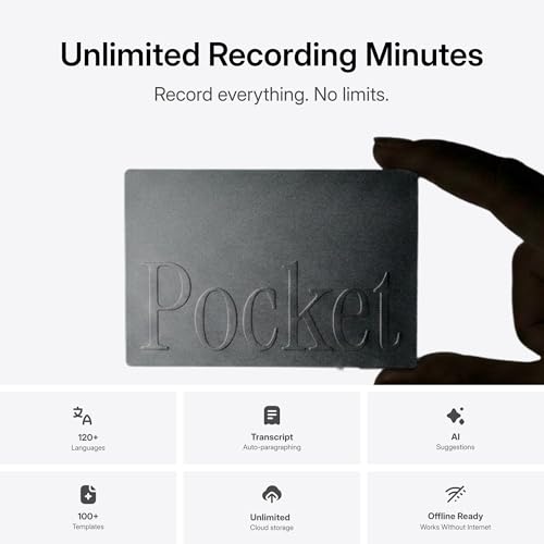 Pocket AI Voice Recorder, Auto Transcription, AI Note Taker, Space Grey | Recording Device, Action Items, Mind Maps, Ask Pocket, 4-Day Battery, MagSafe, iOS & Android